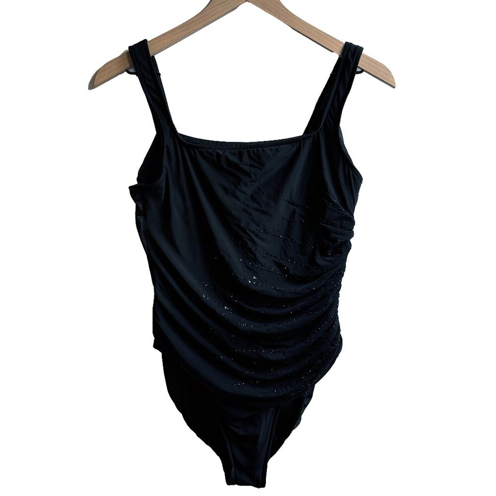 Miraclesuit Women's Black Ruched One Piece Swim Suit with tiny sequins Size 14